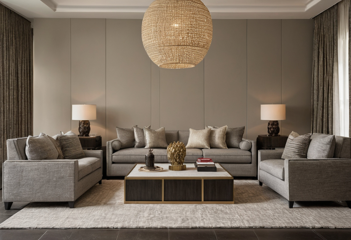 How does the approved majlis section control upholstery fabric quantity shown in a luxury residential interior